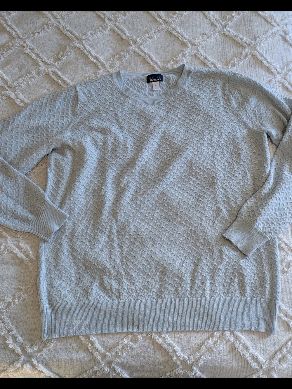 Basic Editions Light Blue Textured Crewneck Sweater - Women